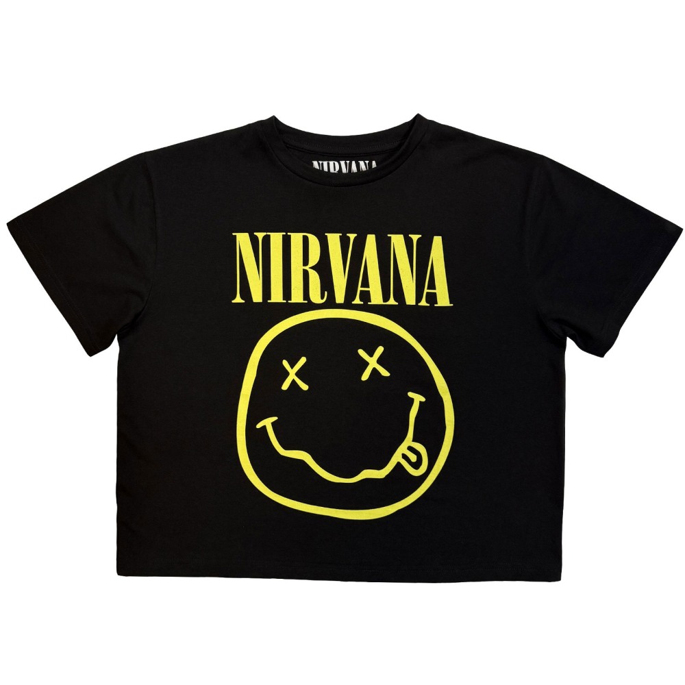 Nirvana - Yellow Happy Face Crop top - Zwart